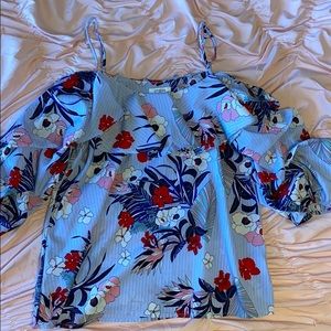 Floral ruffle off the shoulder shirt with straps